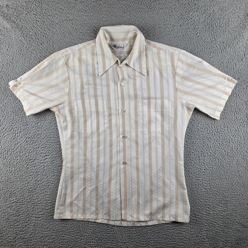 Vintage 60s Mr California Loop Collar S/S Small Shirt White Embroidered Stripe